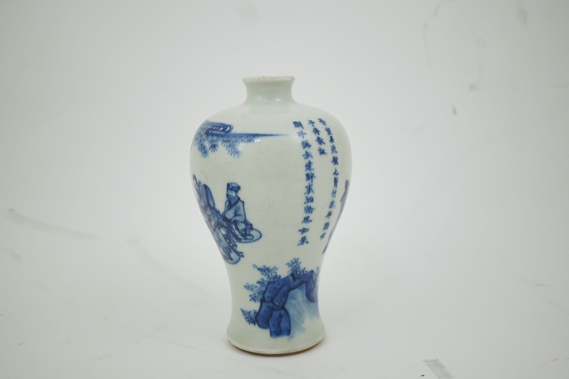 A Chinese inscribed blue and white ‘seven sages of the bamboo grove’ meiping, Kangxi period (1662-1722)